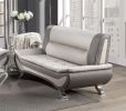 Modern Living Room Furniture 1pc Loveseat Beige and Gray PU Upholstered Chrome Finish Metal Legs Solid Wood Frame Cushon Seat