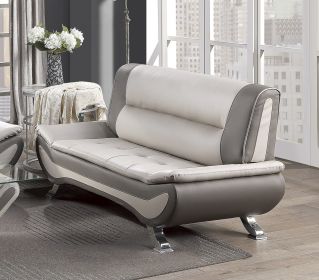 Modern Living Room Furniture 1pc Loveseat Beige and Gray PU Upholstered Chrome Finish Metal Legs Solid Wood Frame Cushon Seat
