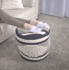 Diamond Handcrafted Fabric Cylindrical Pouf, White and Dark Blue