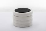 007-Boucle Fabric Storage Round Ottoman Footstool With Wooden Shelving,Ivory