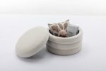 007-Velvet Fabric Storage Round Ottoman Footstool With Wooden Shelving,Ivory