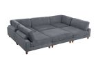 Living Room Furniture 1pc Cocktail Ottoman Dark Gray Corduroy Cushion Extra Large Ottoman Wood Legs