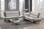 Modern Living Room Furniture 1pc Loveseat Beige and Gray PU Upholstered Chrome Finish Metal Legs Solid Wood Frame Cushon Seat