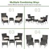 5 Pieces Outdoor Wicker Sofa Set with Coffee Table and 2 Ottomans