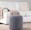 Round Pouf in Knitted Blue and White Fabric by LumiSource