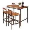 3 Pieces Patio Rattan Wicker Bar Dining Furniture Set