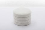 007-Boucle Fabric Storage Round Ottoman Footstool With Wooden Shelving,Ivory