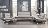Modern Living Room Furniture 1pc Loveseat Beige and Gray PU Upholstered Chrome Finish Metal Legs Solid Wood Frame Cushon Seat