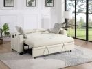 Bennett 71"W Beige Fabric Convertible Sleeper Loveseat with USB Charger and Cupholders