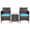 3 Pieces Ergonomic Wicker Patio Conversation Set
